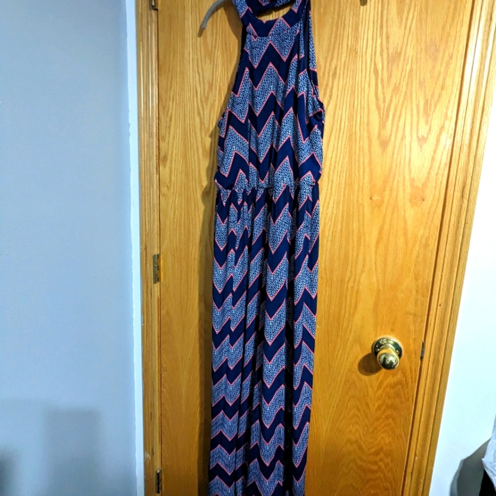 Cute XL maxi dress navy w/peach